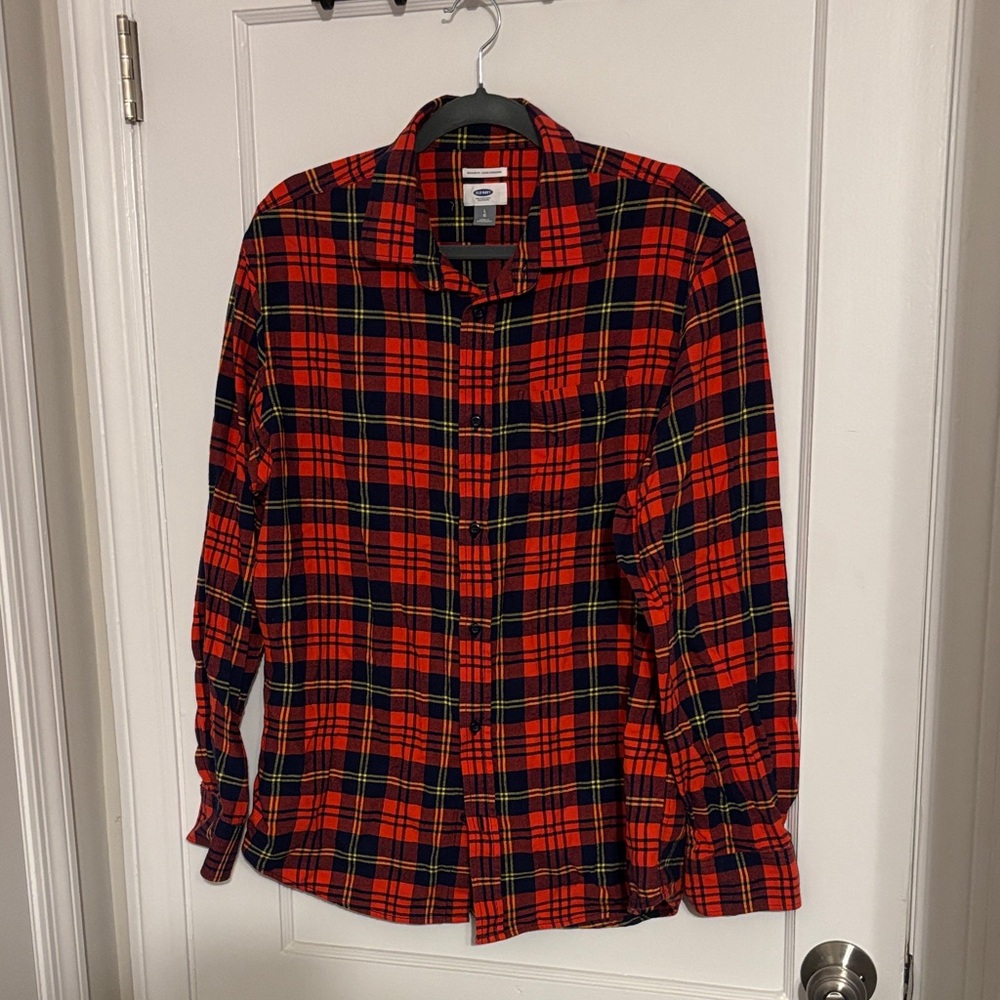 Old Navy Red, Navy & Yellow Plaid Button-Down Shirt